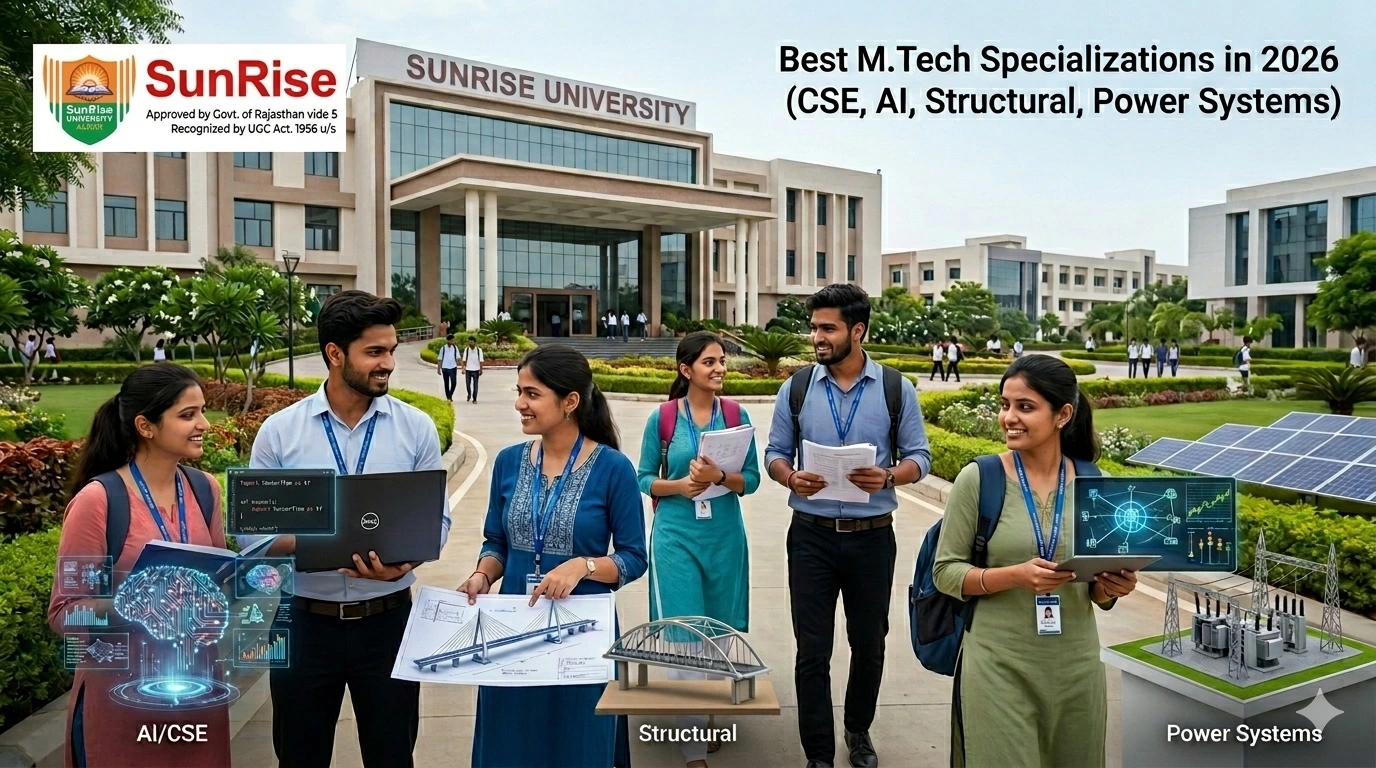 Best M.Tech Specializations in 2026 including Computer Science Engineering, Artificial Intelligence, Structural Engineering, and Power Systems