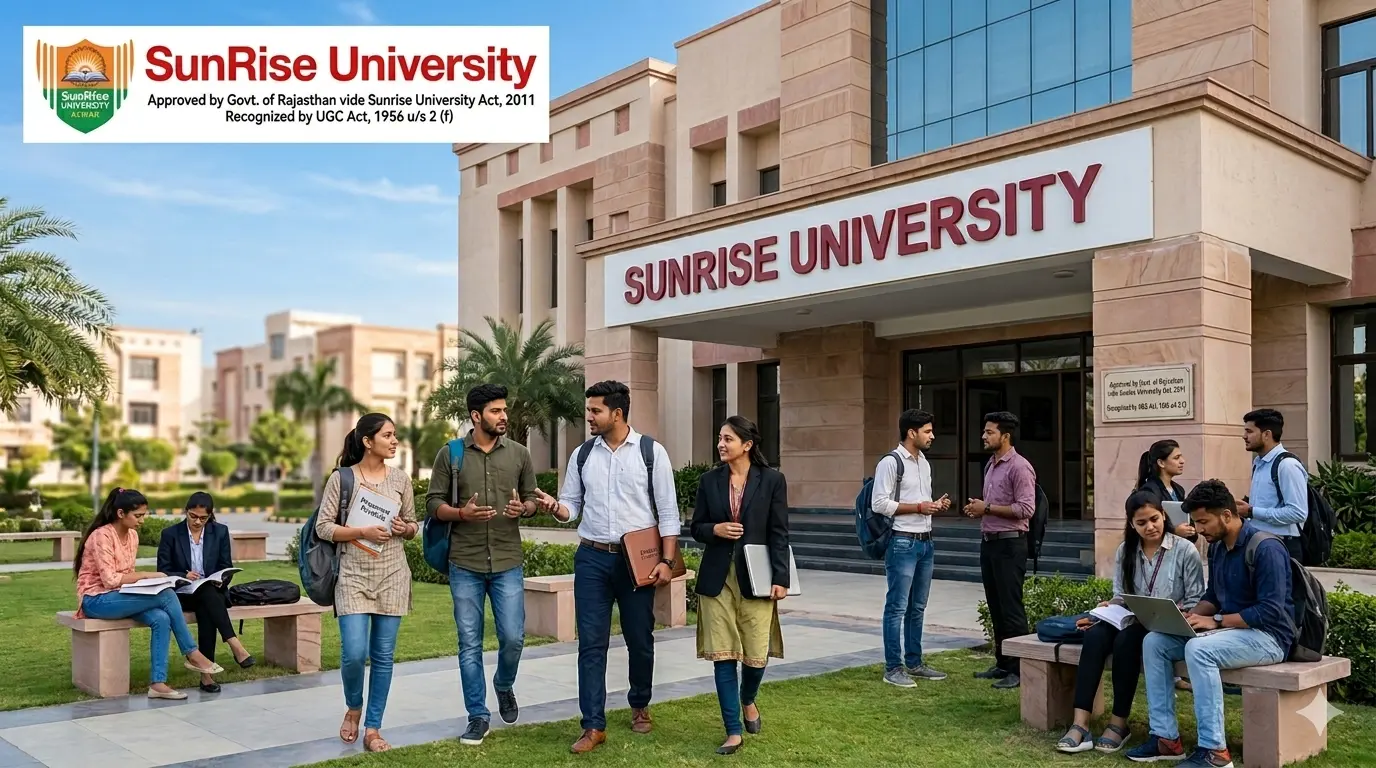 Students learning in engineering lab at Sunrise University Rajasthan with placement-focused education and modern facilities.
